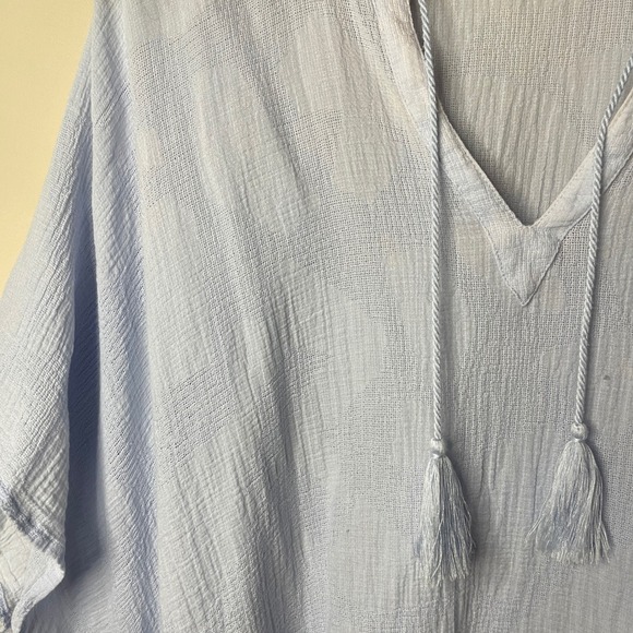 BANANA REPUBLIC Light Blue Gauzy Cotton Poncho Style Tasseled Top - Picture 3 of 8